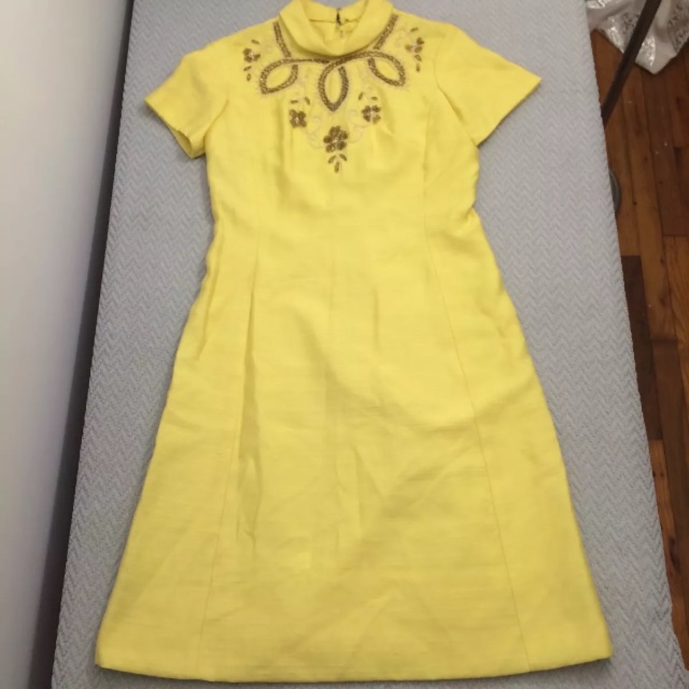 Sylvia Ann Union Made Canary Yellow Beaded Dress